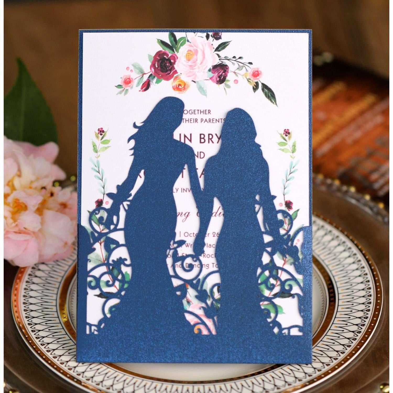 Homosexual Girls Wedding Invitation Card  Laser Cut Invitation Card